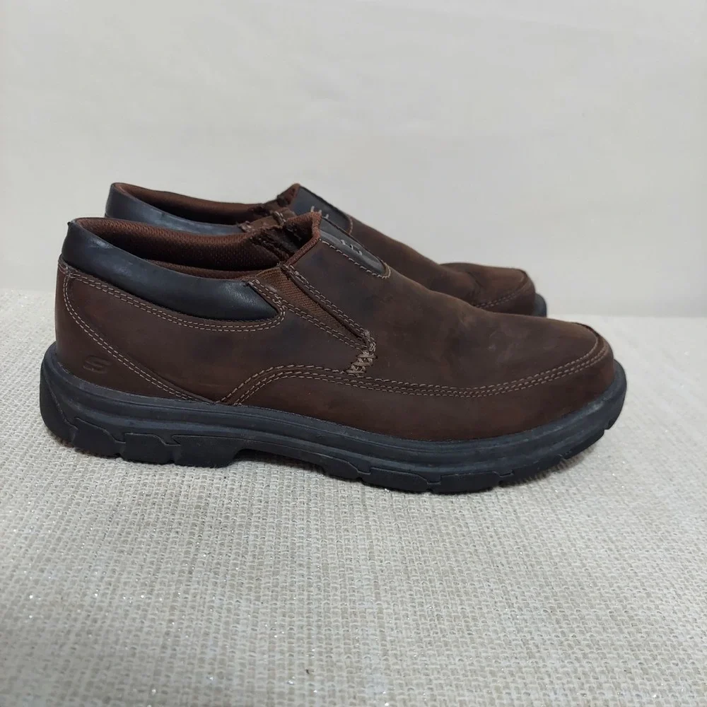 Skechers Segment The Search Brown Leather Slip-On Comfort Shoes Men's Size 8.5
